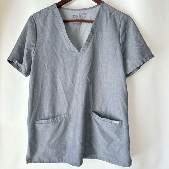 FIGS Womens Gray V-Neck Scrub Top M Short Sleeve Workwear - Picture 1 of 11